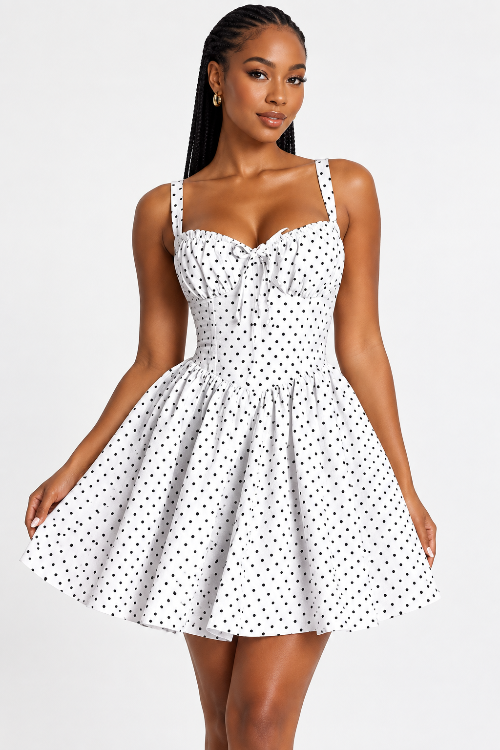 Polka Dot Tie-Front Fit-and-Flare Flirty Skater Mini Dress