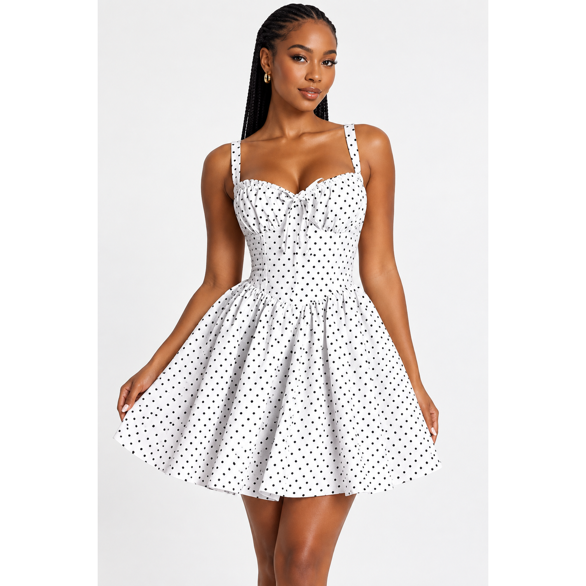 Polka Dot Tie-Front Fit-and-Flare Flirty Skater Mini Dress