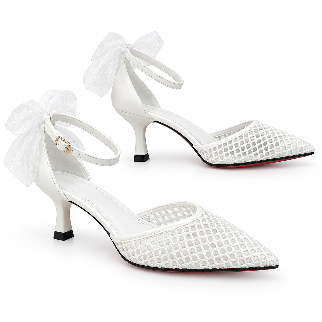 Woven Faux Leather Slingback Kitten Poited Heels