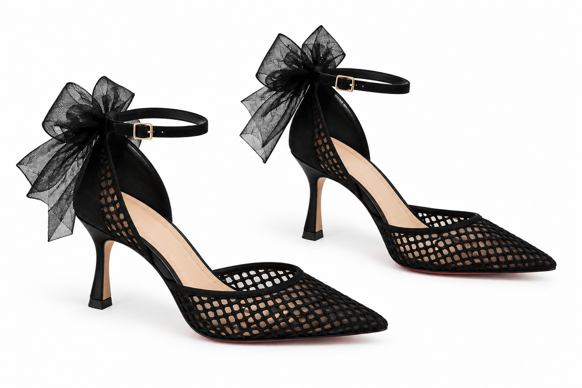 Woven Faux Leather Slingback Kitten Poited Heels
