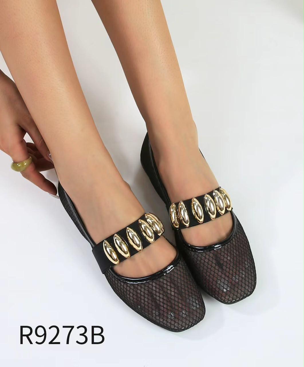 Square Toe Elastic Strap Flat Shoes – Gold Metallic Embellishment