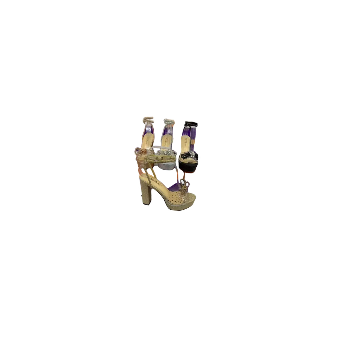Gold Glitter Platform Bow Sandals with Block Heel