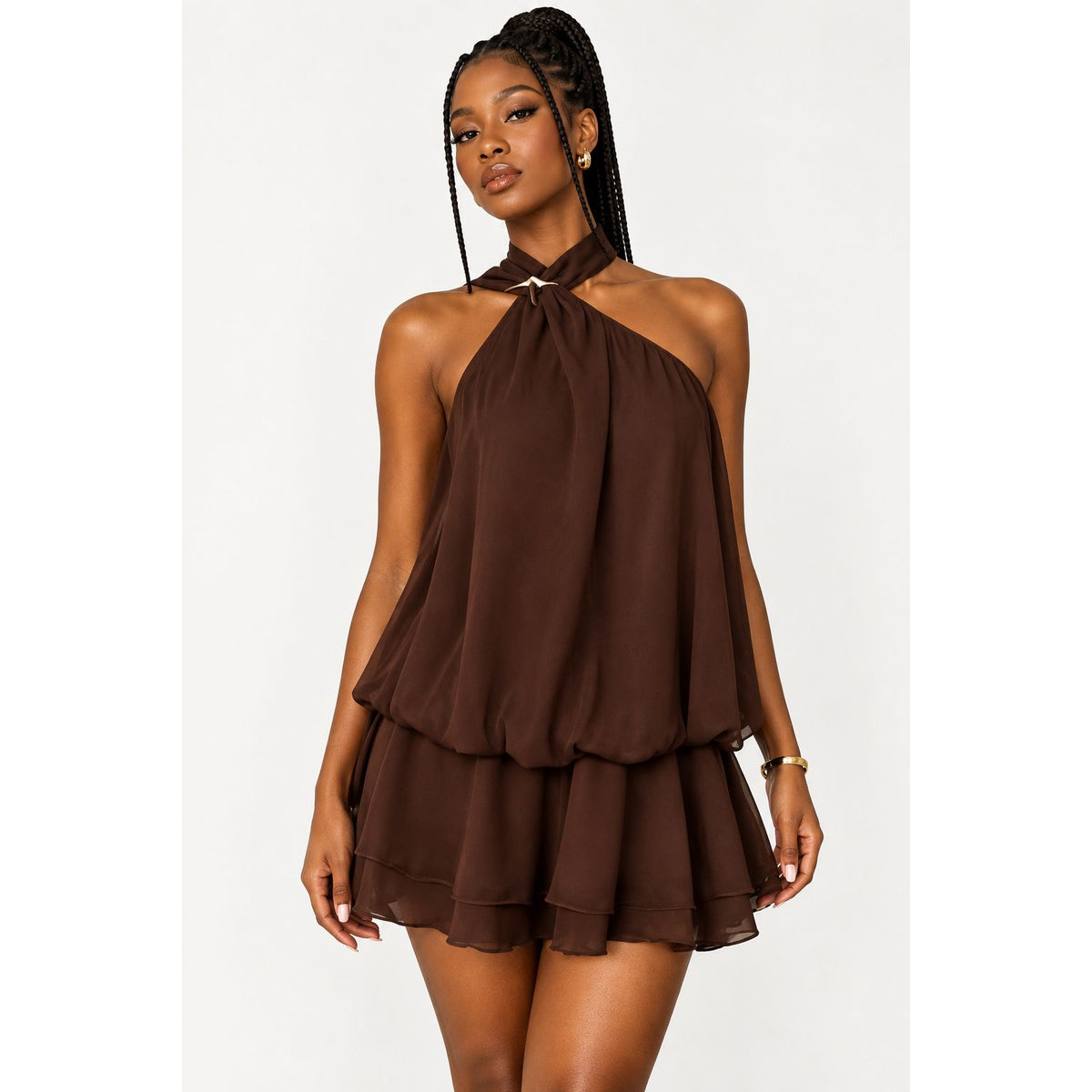 Halter Neck Backless A-Line Mini Tie-Back Party Dress