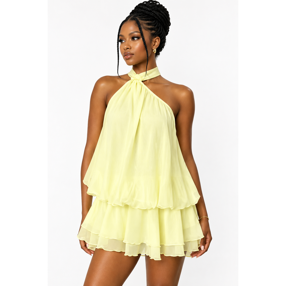 Halter Neck Backless A-Line Mini Tie-Back Party Dress