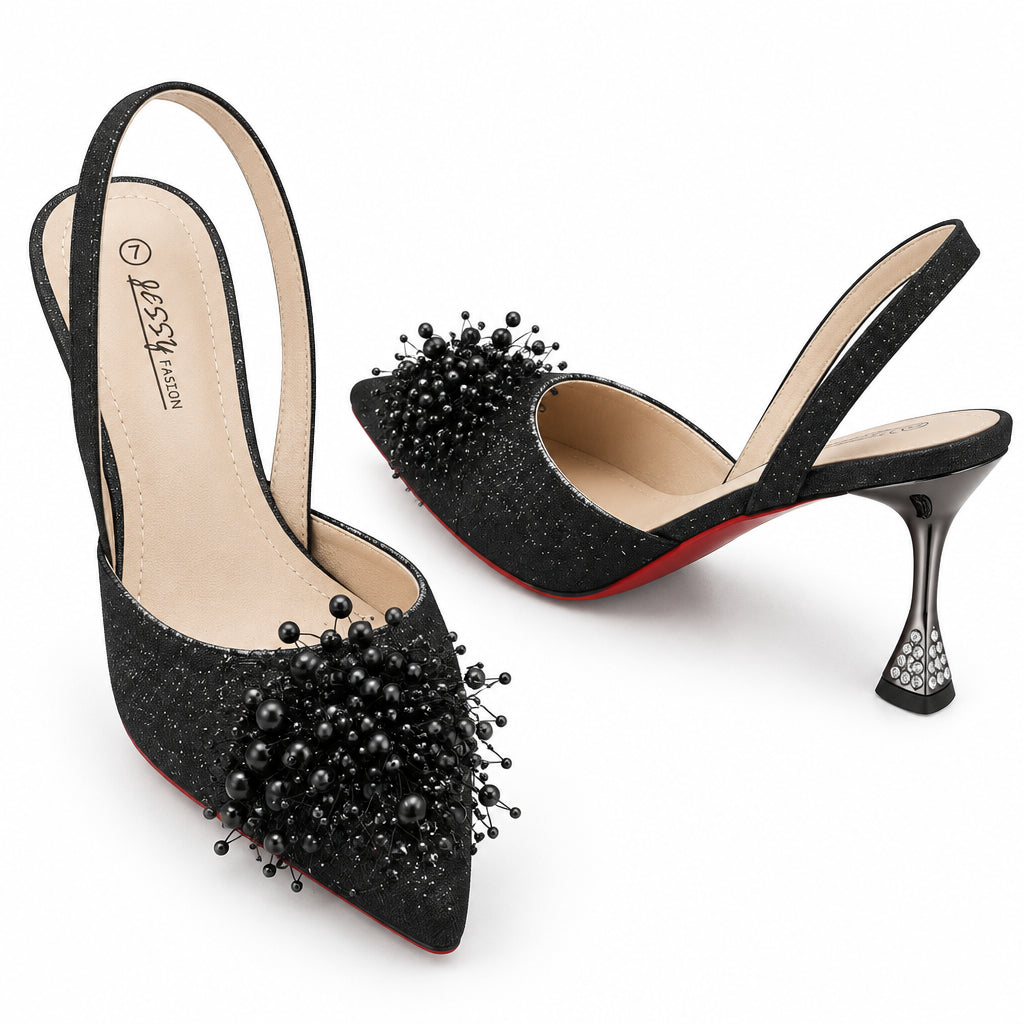Pointed-Toe Slingback Mid-Heel Shoes