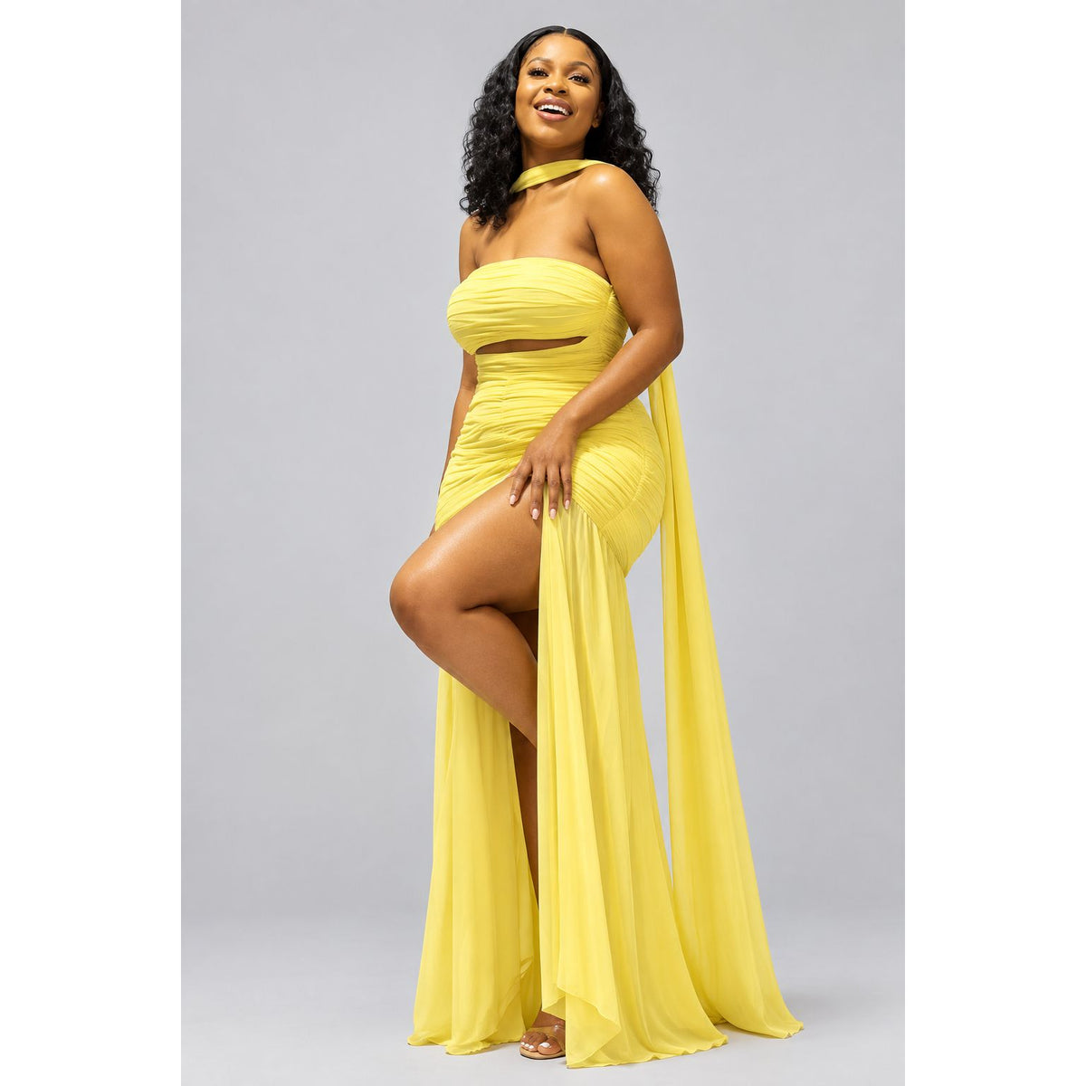 Off-Shoulder High Thigh Split Dress – Elegant Evening Maxi