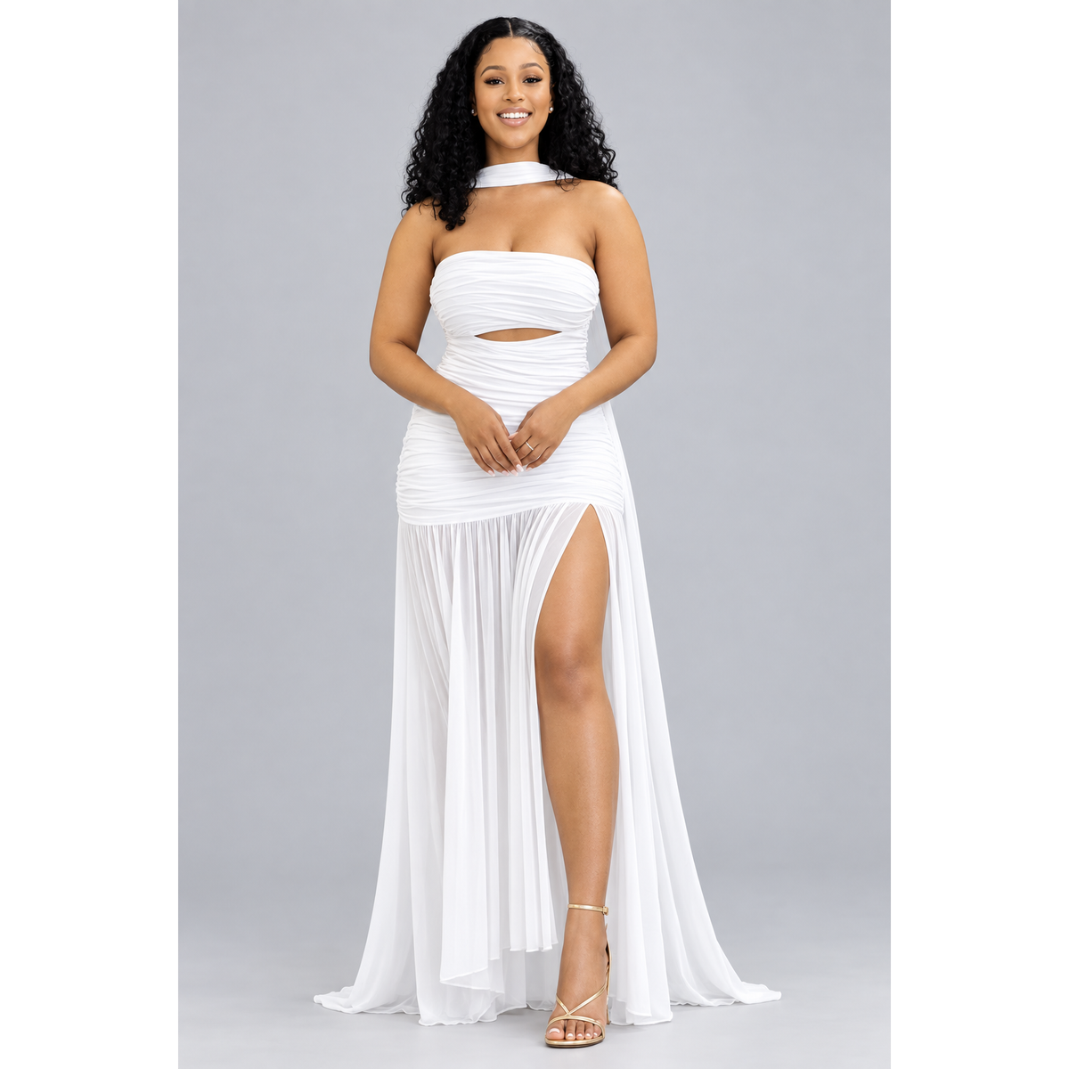 Off-Shoulder High Thigh Split Dress – Elegant Evening Maxi