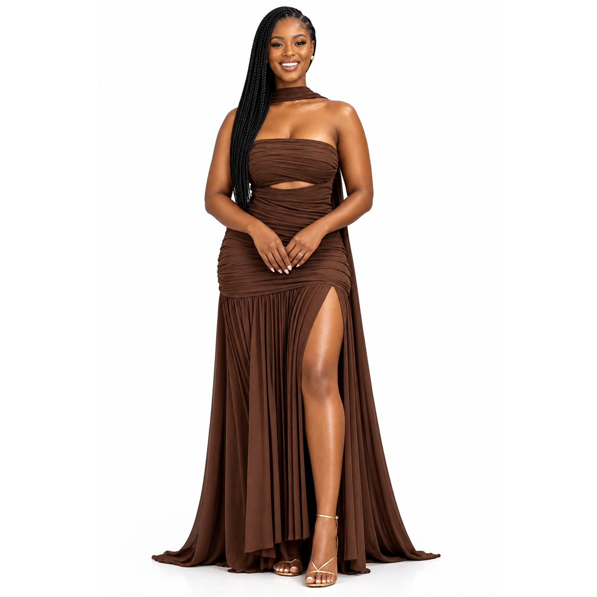Off-Shoulder High Thigh Split Dress – Elegant Evening Maxi