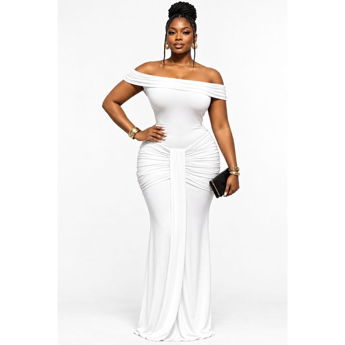Plus Size Ruched Knot Bodycon Maxi Dress – Floor-Length Evening Dress