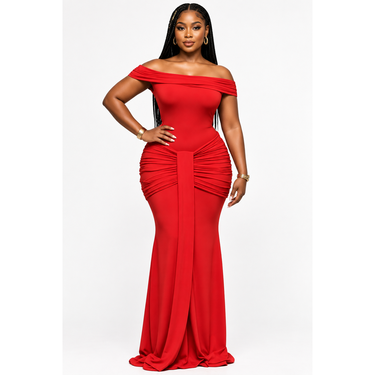 Plus Size Ruched Knot Bodycon Maxi Dress – Floor-Length Evening Dress