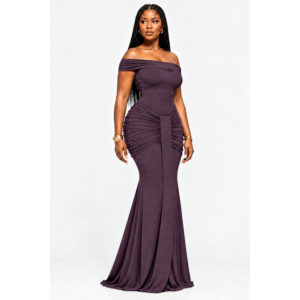 Plus Size Ruched Knot Bodycon Maxi Dress – Floor-Length Evening Dress