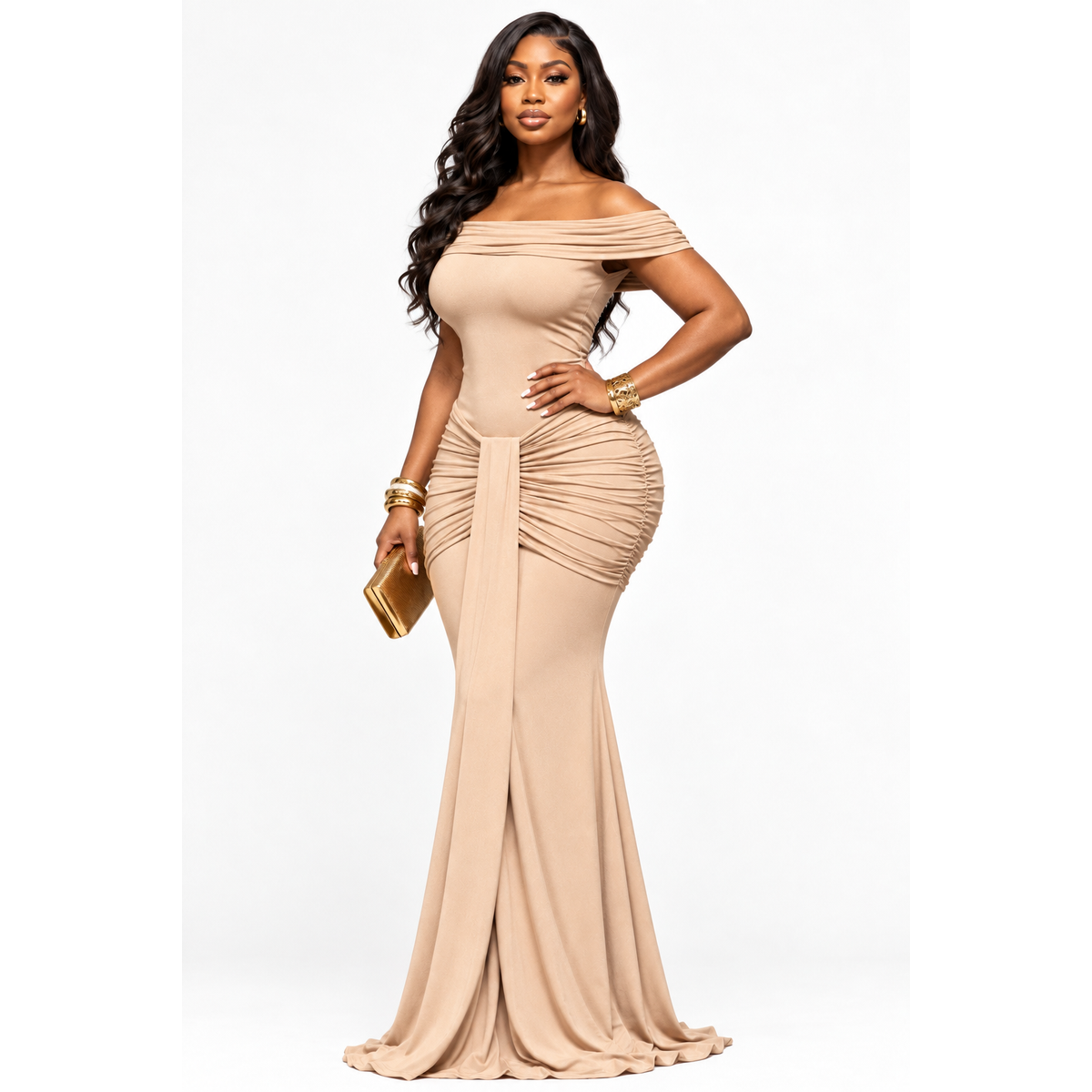 Plus Size Ruched Knot Bodycon Maxi Dress – Floor-Length Evening Dress