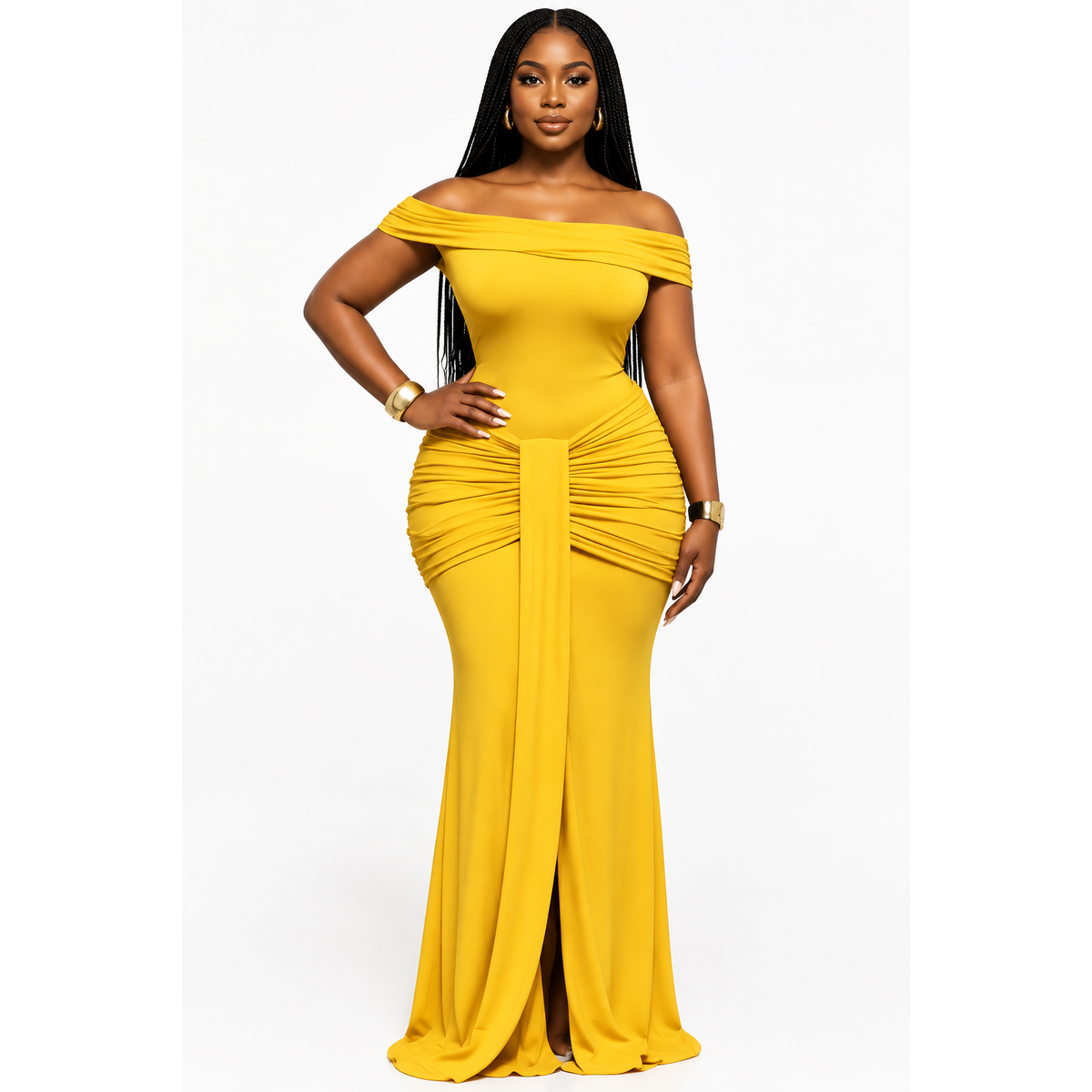 Plus Size Ruched Knot Bodycon Maxi Dress – Floor-Length Evening Dress