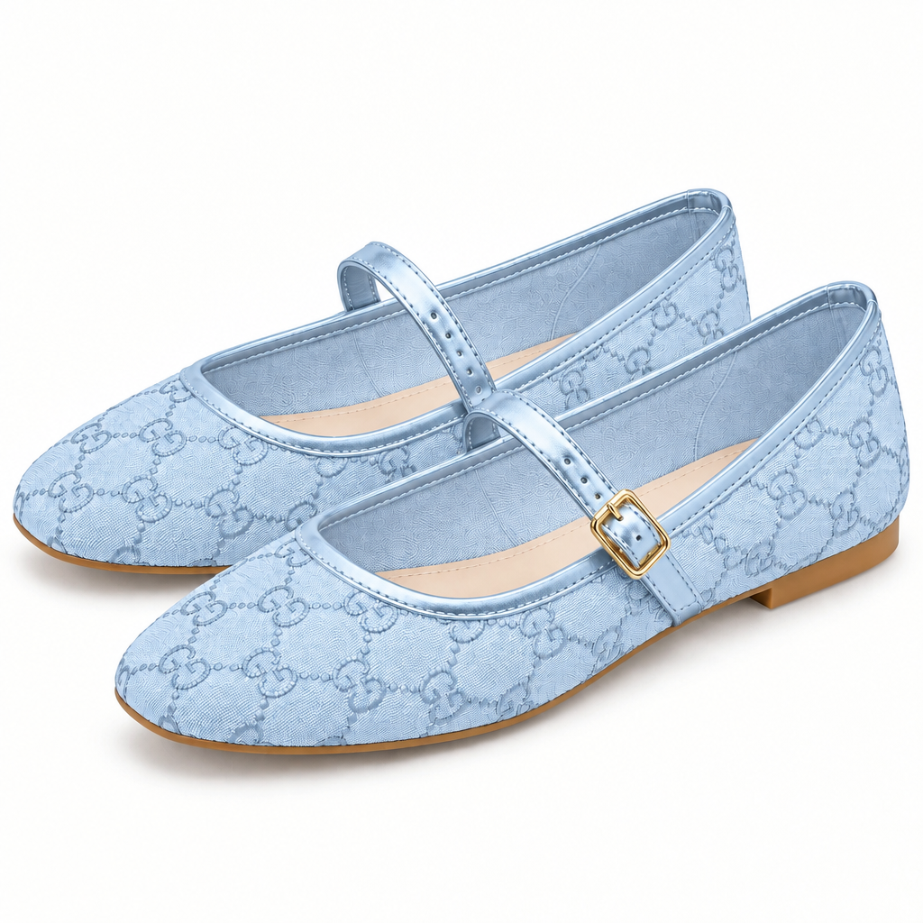 Sheer Mesh Patterned Mary Jane Flats
