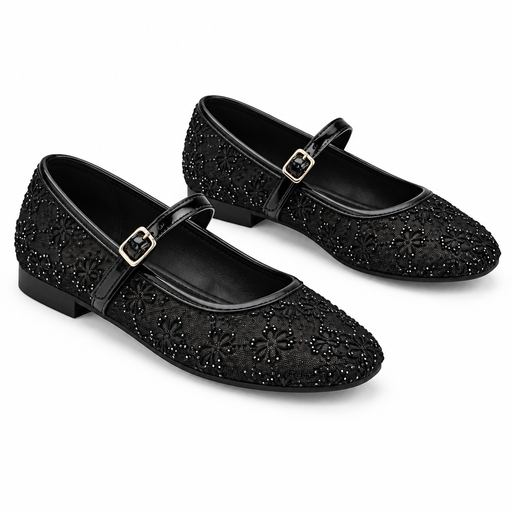 Sheer Mesh Patterned Mary Jane Flats