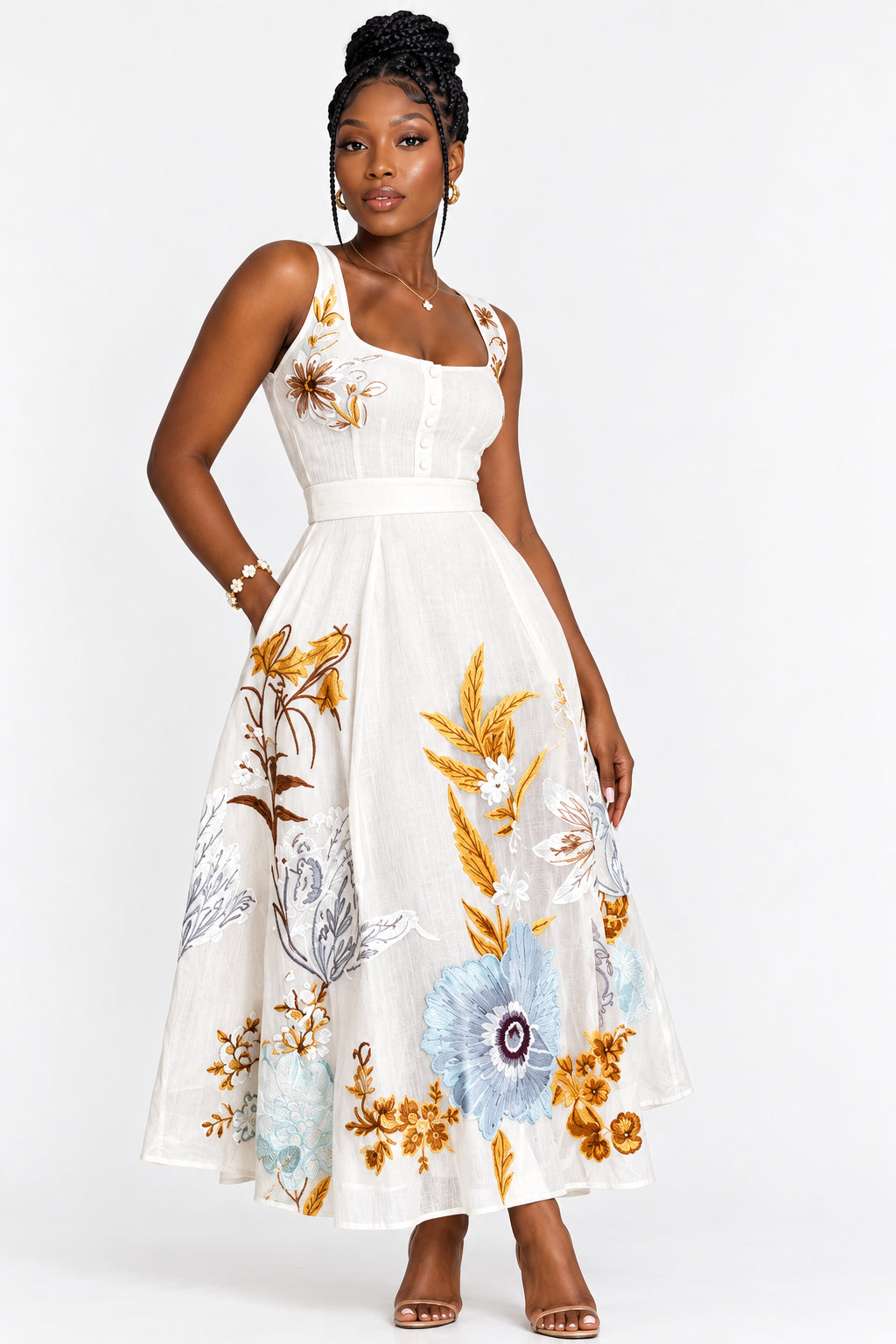 Women's Botanical Embroidered Floral Dress