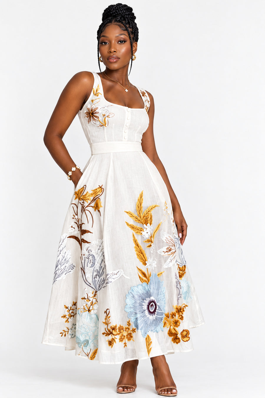 Women's Botanical Embroidered Floral Dress