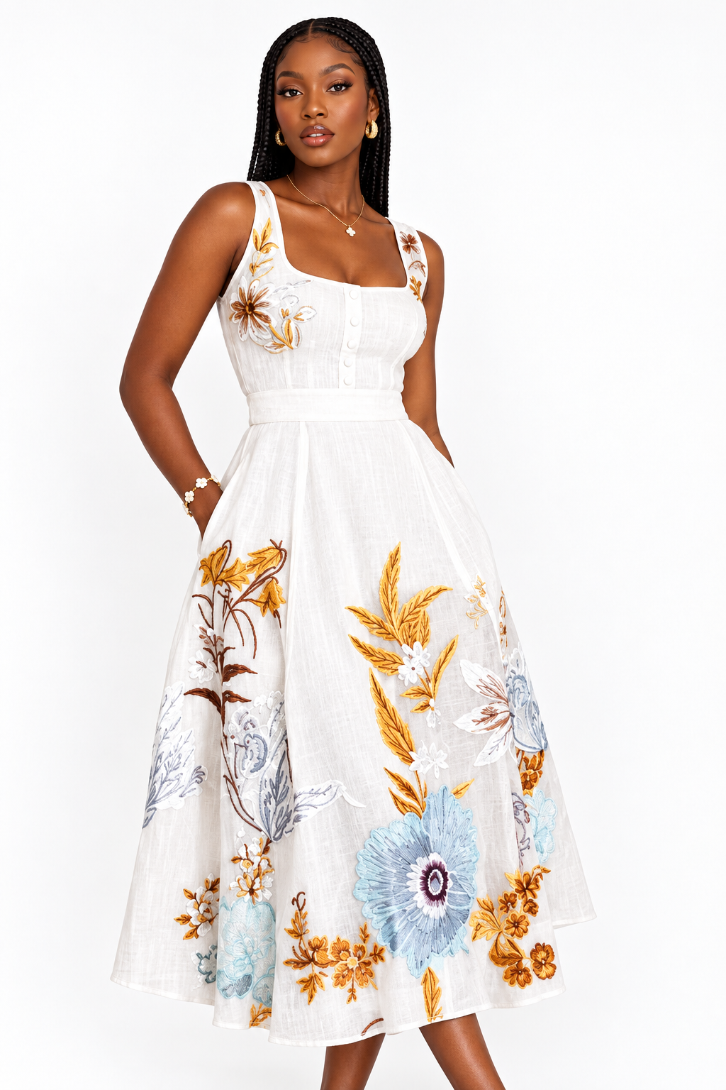Women's Botanical Embroidered Floral Dress