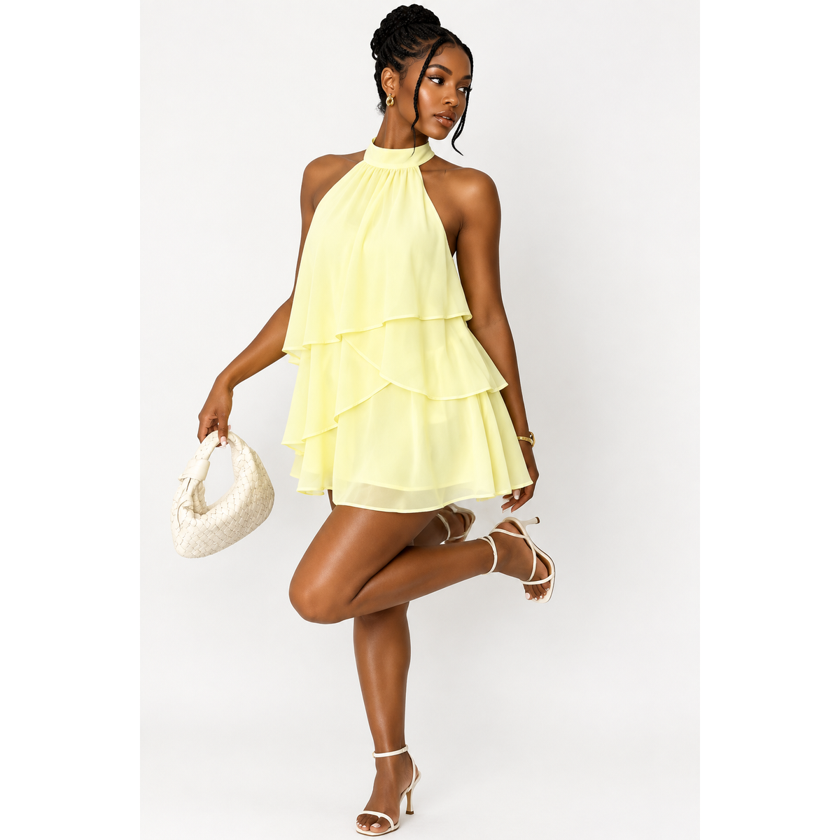 Halter-Neck Tiered Ruffle Mini Dress