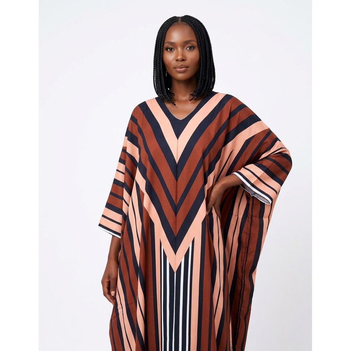 Chevron V-Neck Maxi Kaftan Dress