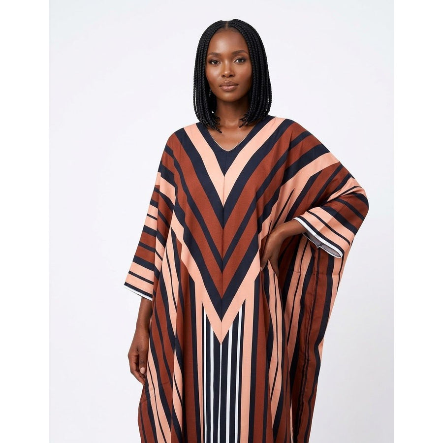 Chevron V-Neck Maxi Kaftan Dress