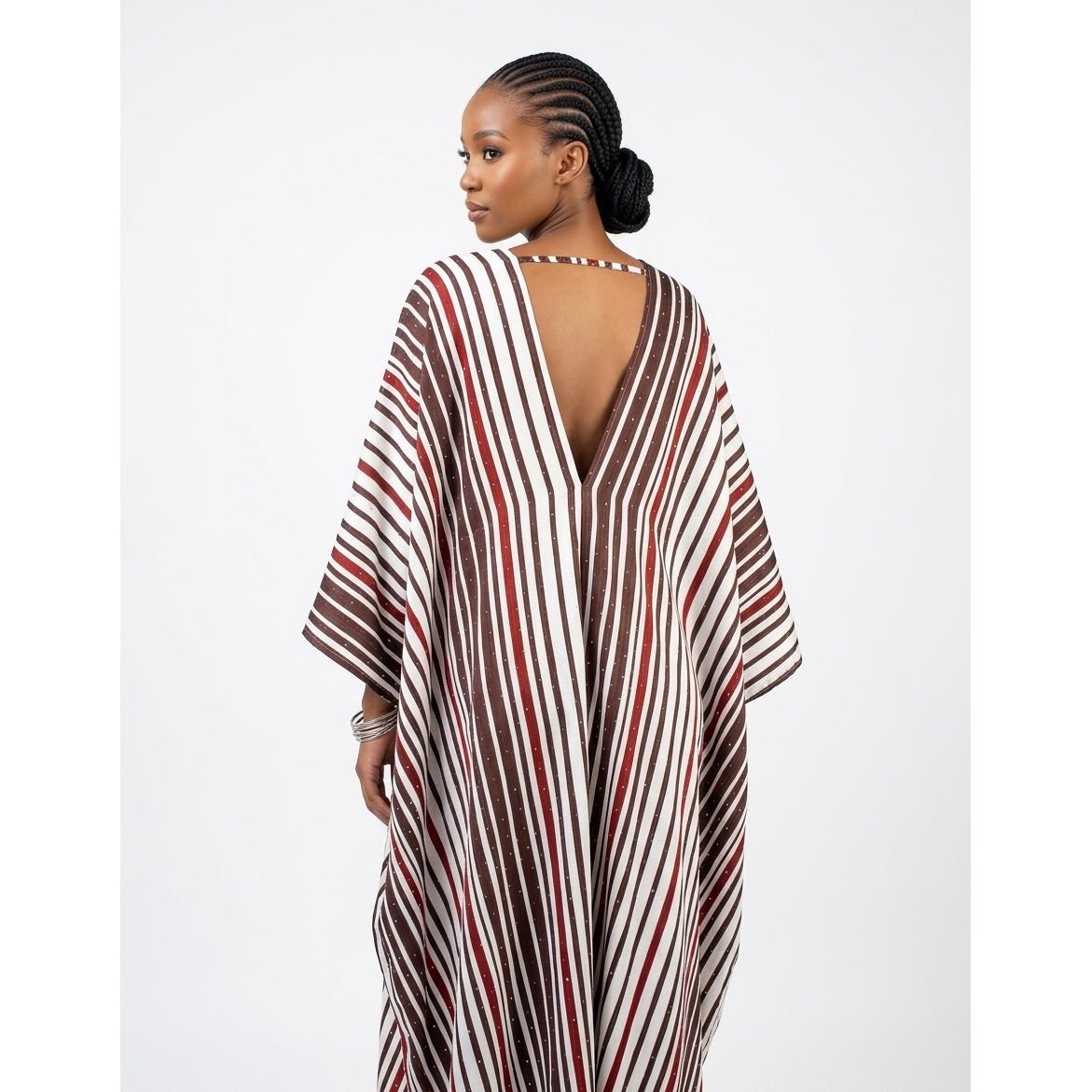 Striped V-Neck Maxi Kaftan Dress