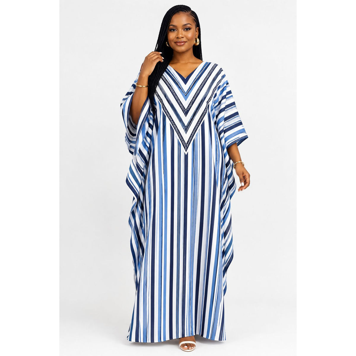 Chevron V-Neck Maxi Kaftan Dress