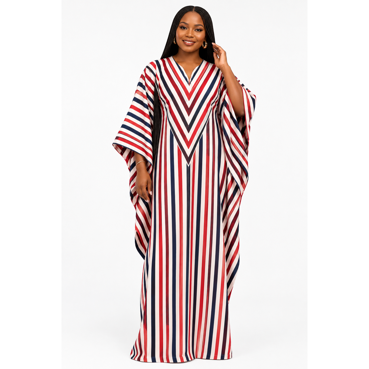 Chevron V-Neck Maxi Kaftan Dress