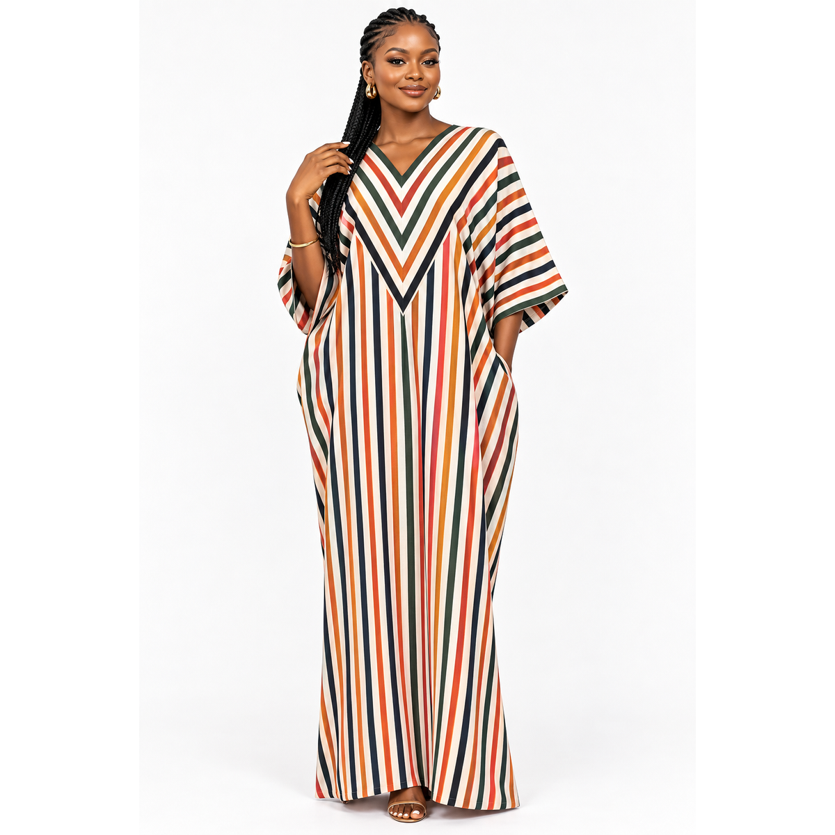 Chevron V-Neck Maxi Kaftan Dress
