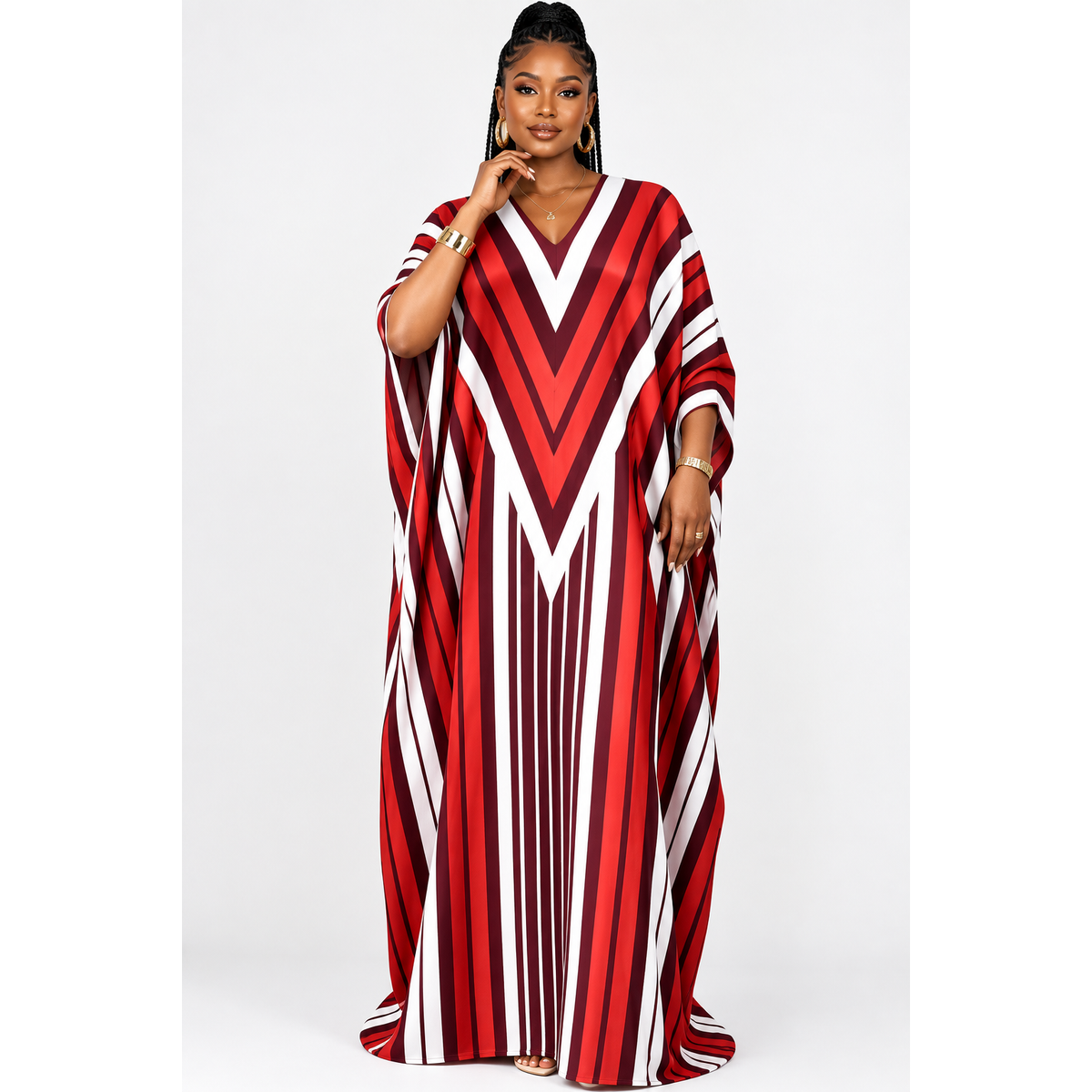 Chevron V-Neck Maxi Kaftan Dress