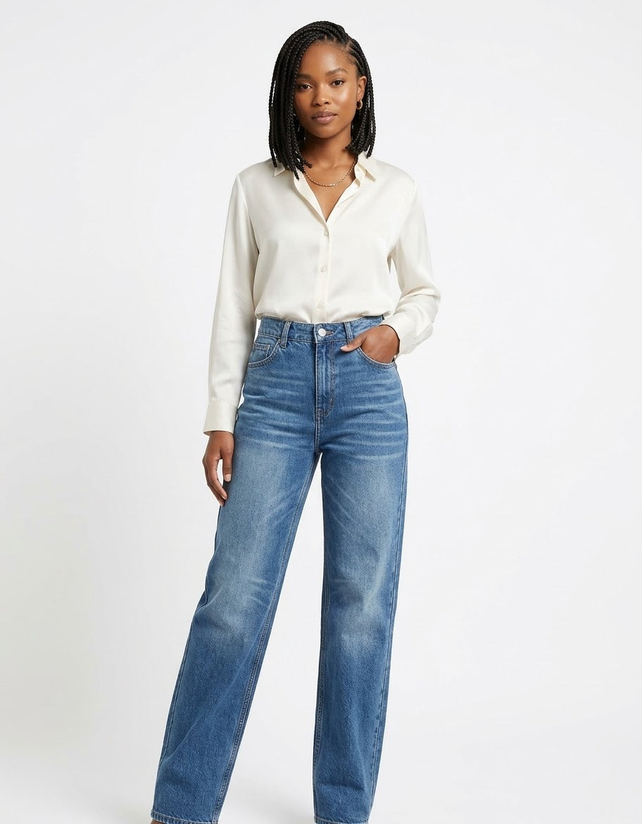High-Waist Wide-Leg Denim Jeans