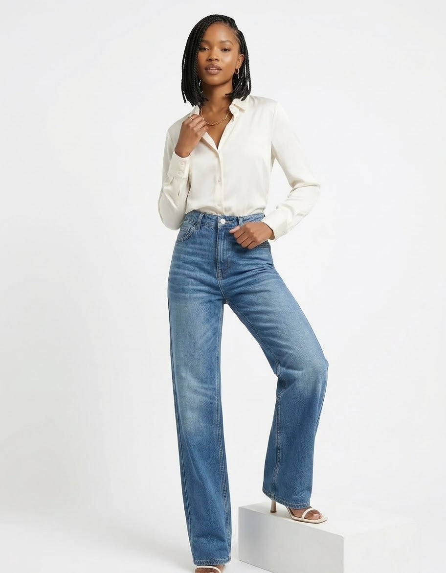 High-Waist Wide-Leg Denim Jeans