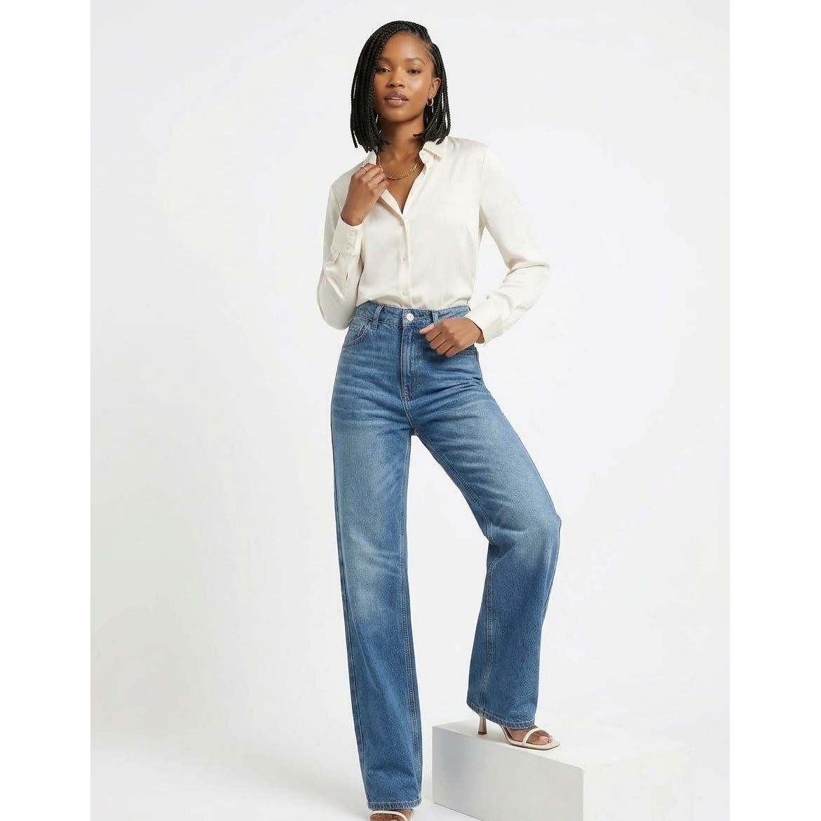 High-Waist Wide-Leg Denim Jeans