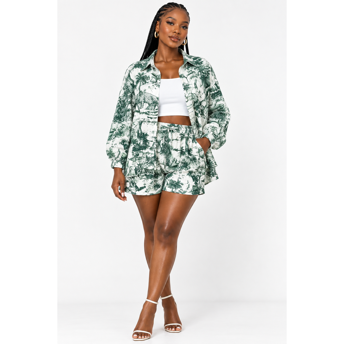 Tropical Print Shirt and Shorts 2-Piece Set
