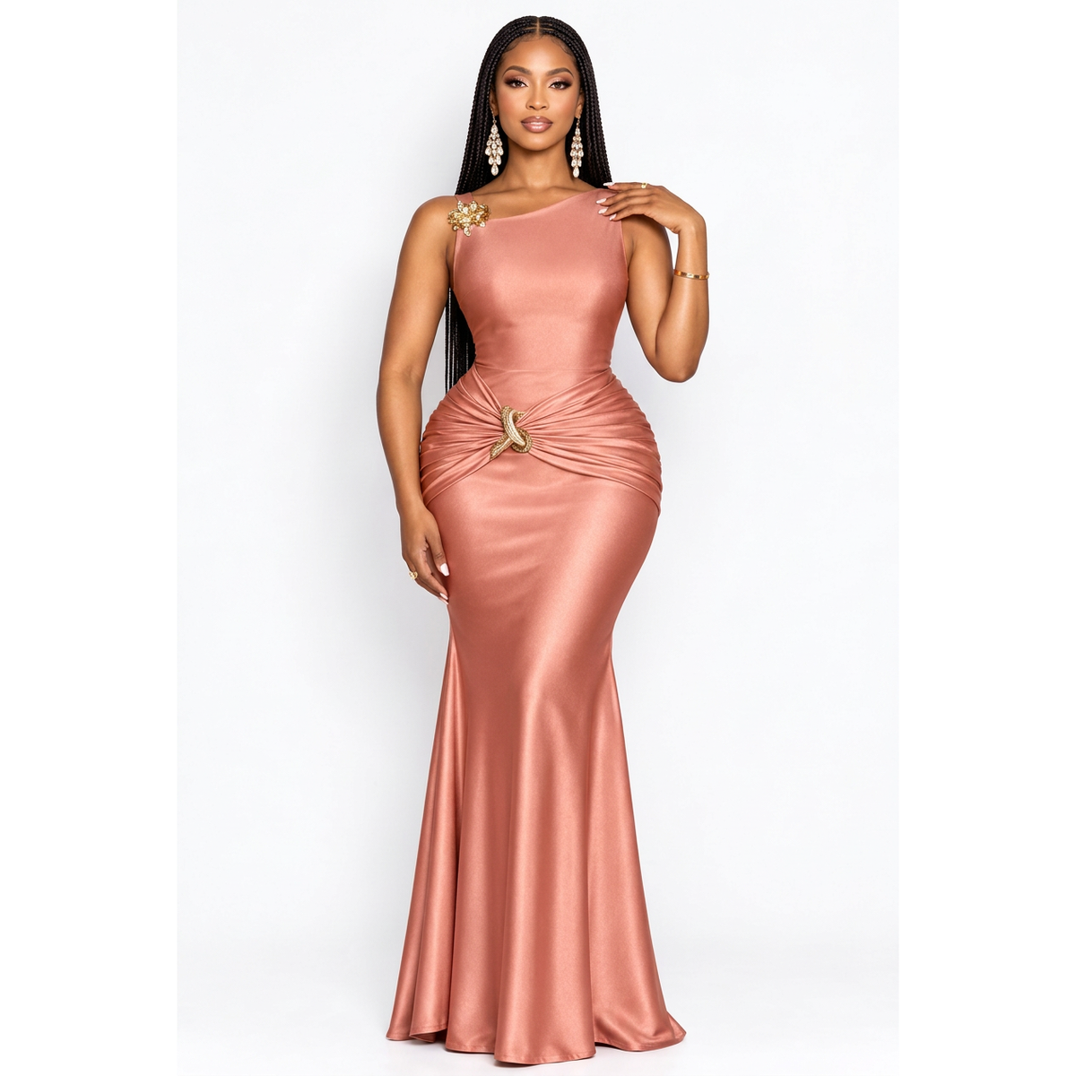 Sleeveless Ruched Maxi Dress