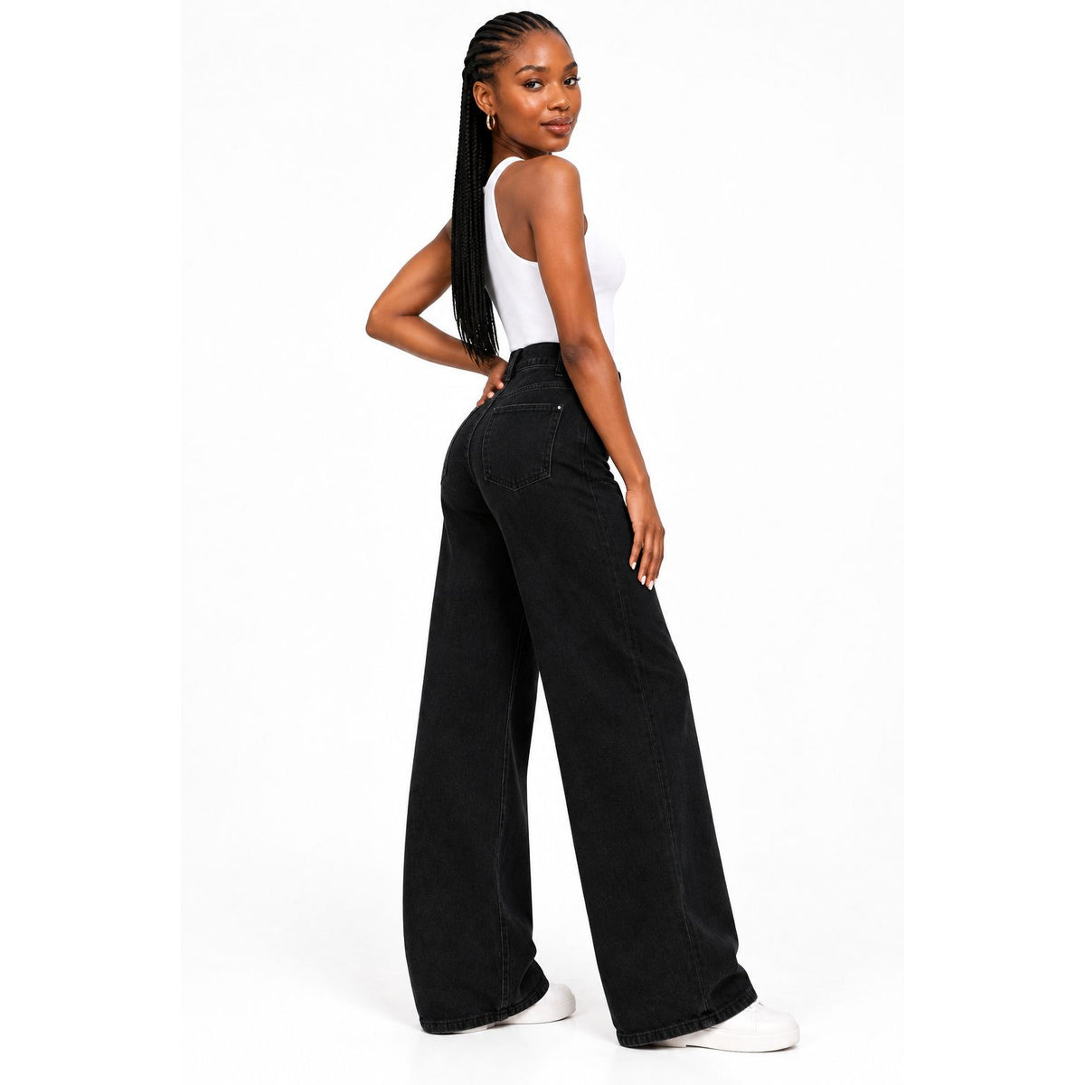 Black High-Waist Wide-Leg Denim Jeans