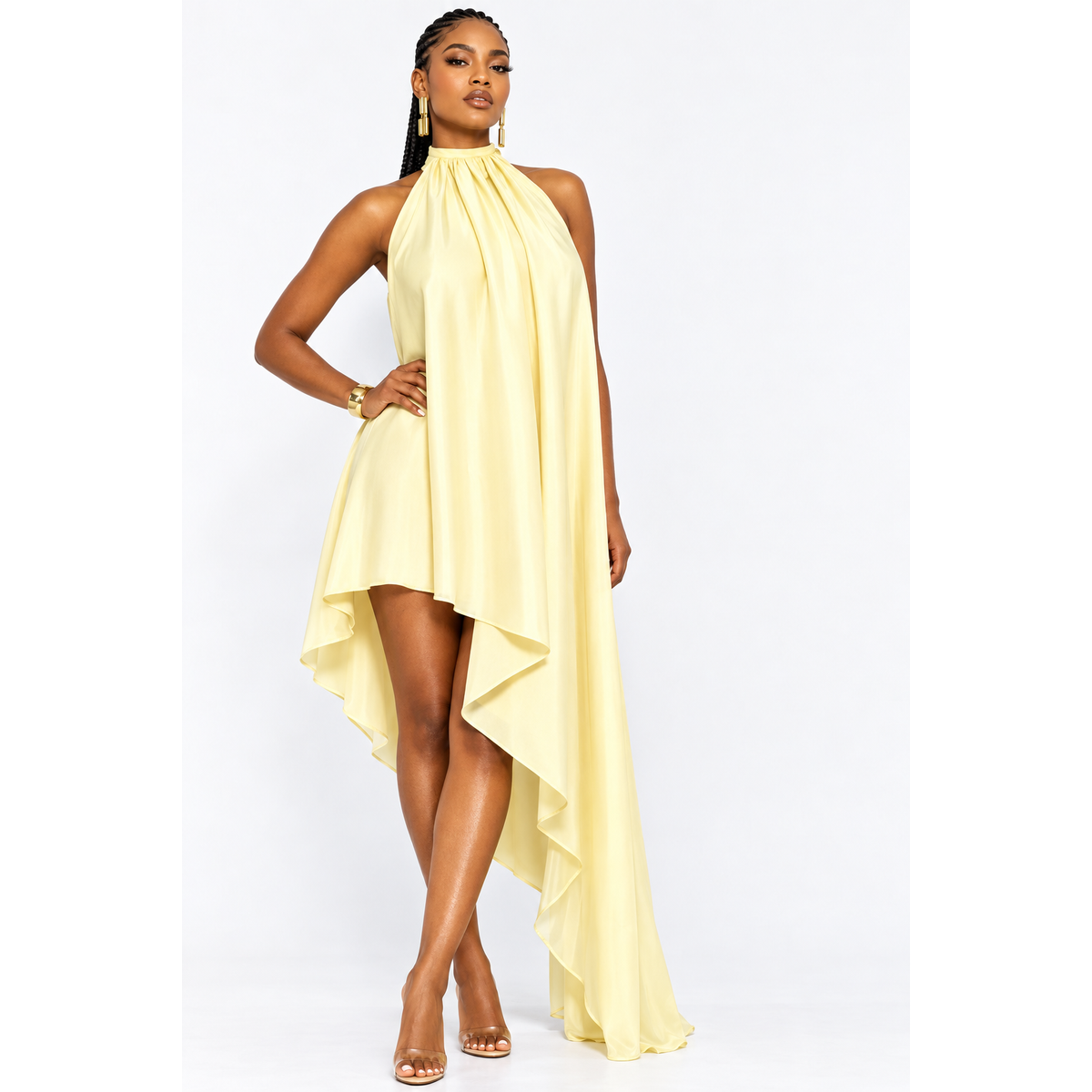 Asymmetric Halter Chiffon Dress