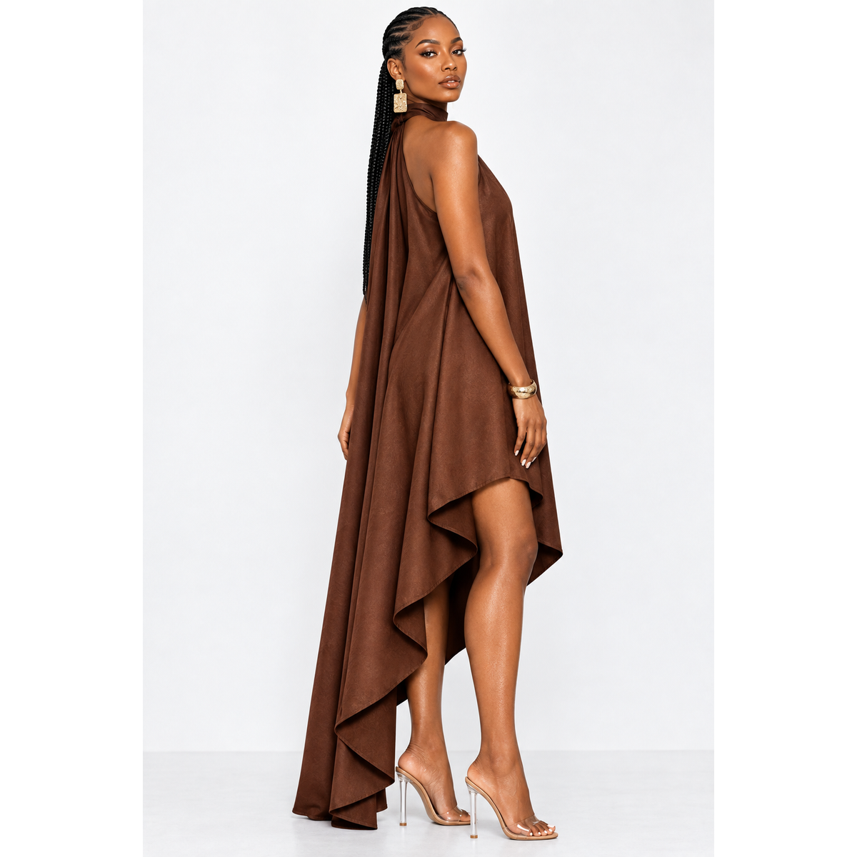 Asymmetric Halter Chiffon Dress