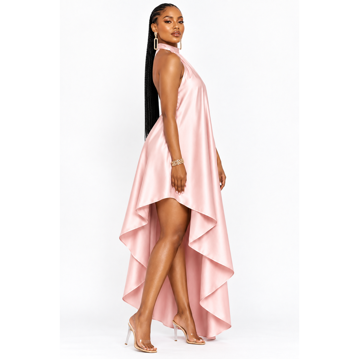 Asymmetric Halter Chiffon Dress