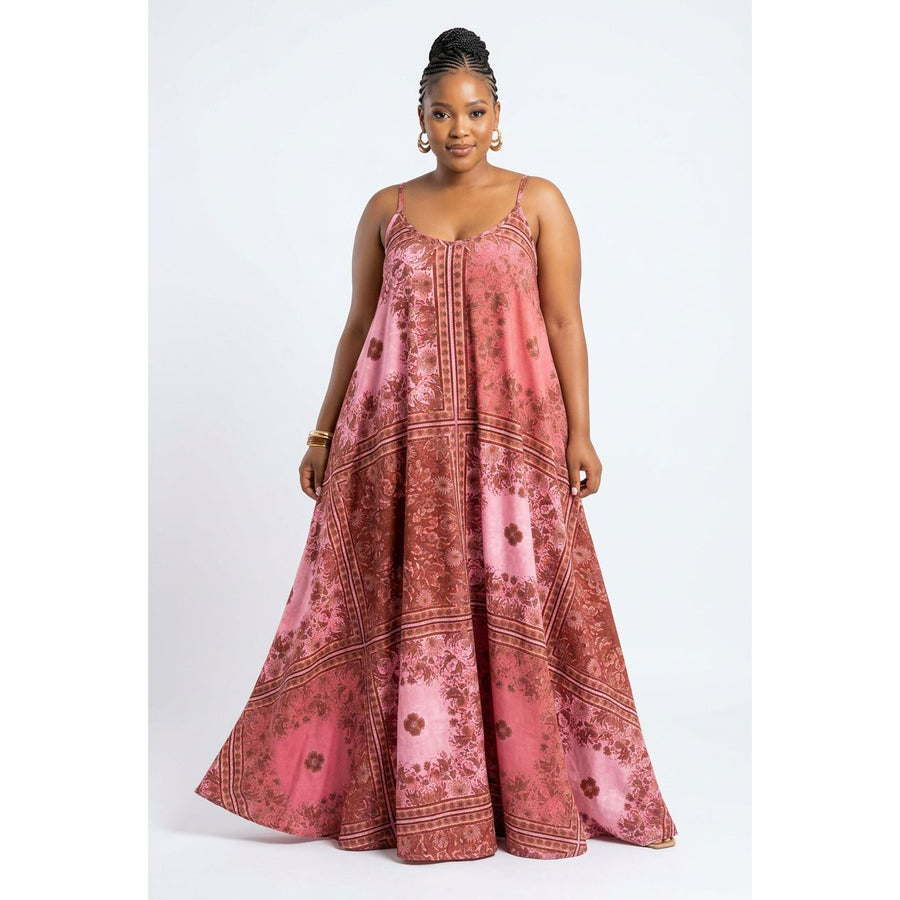 Pink Paisley & Floral Print Spaghetti-Strap Maxi Dress