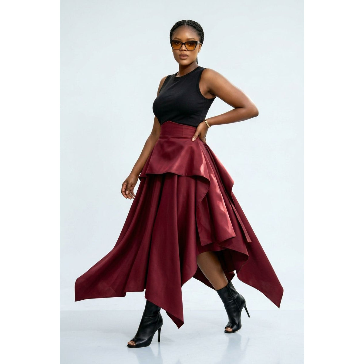 High-Waisted Layered Waterfall Skirt