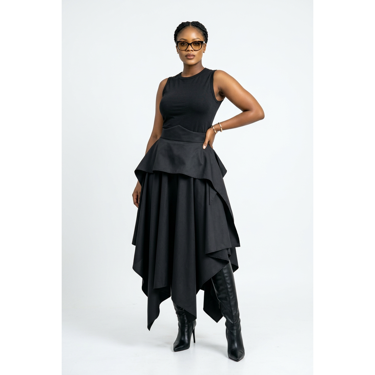 High-Waisted Layered Waterfall Skirt and crop top