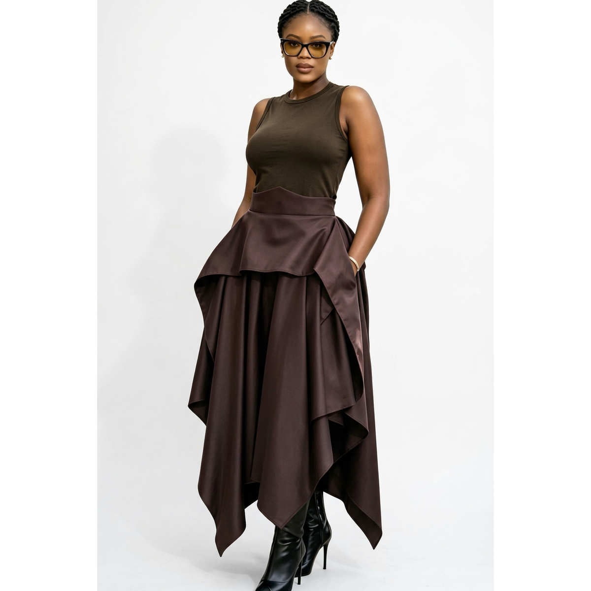 High-Waisted Layered Waterfall Skirt