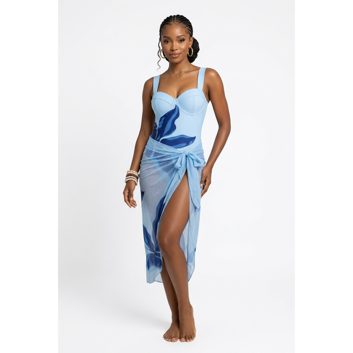 Plus Size Floral One-Piece Swimsuit with Matching Sarong
