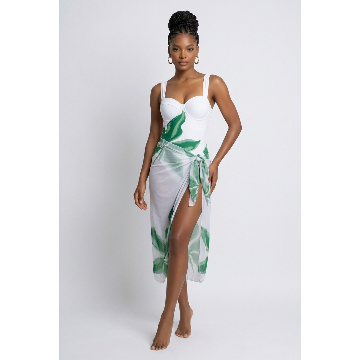 Plus Size Floral One-Piece Swimsuit with Matching Sarong