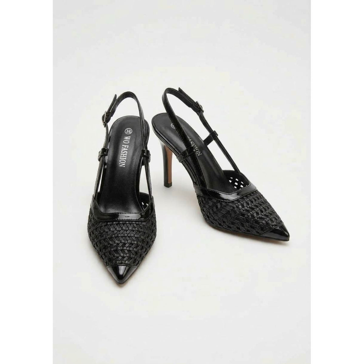 Woven Pointed-Toe Slingback High Heels