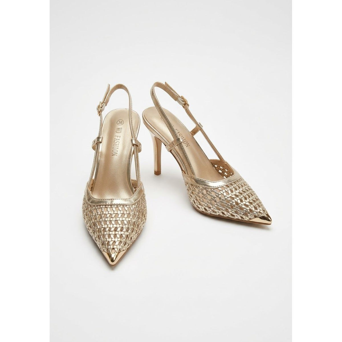 Woven Pointed-Toe Slingback High Heels