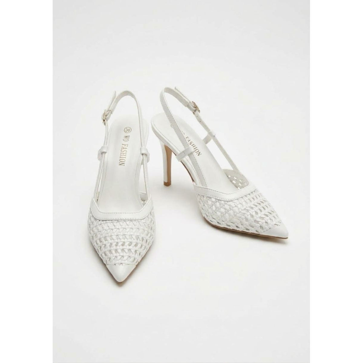 Woven Pointed-Toe Slingback High Heels