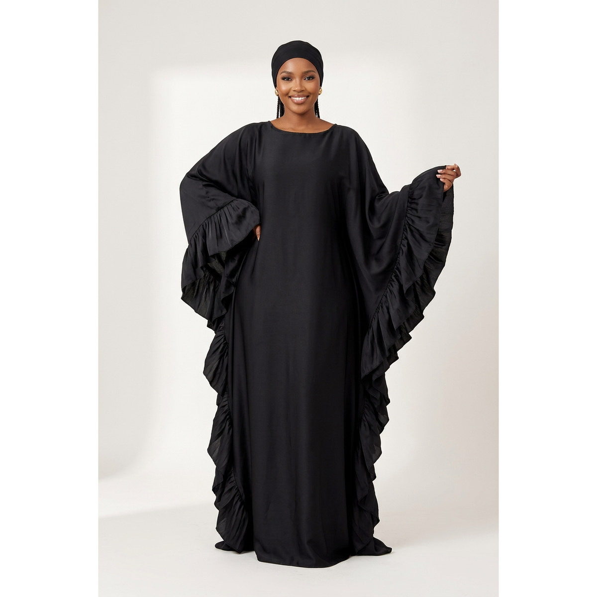 Plus Size Satin Long Sleeve Kaftan Dress