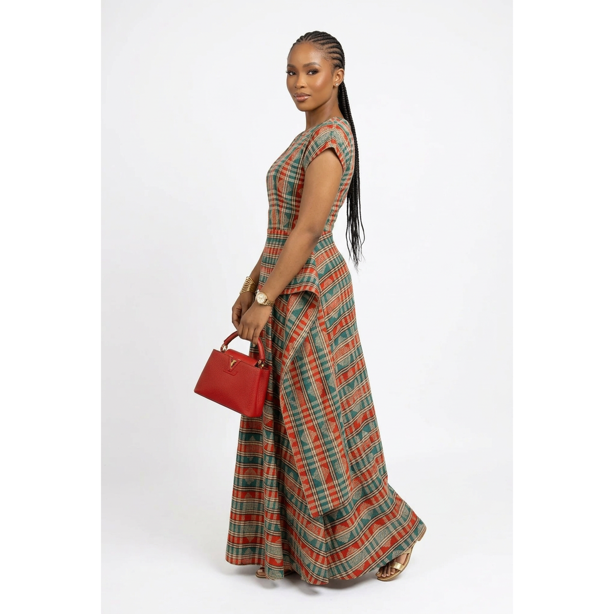 Multicolour Print Maxi Dress with Extended Peplum